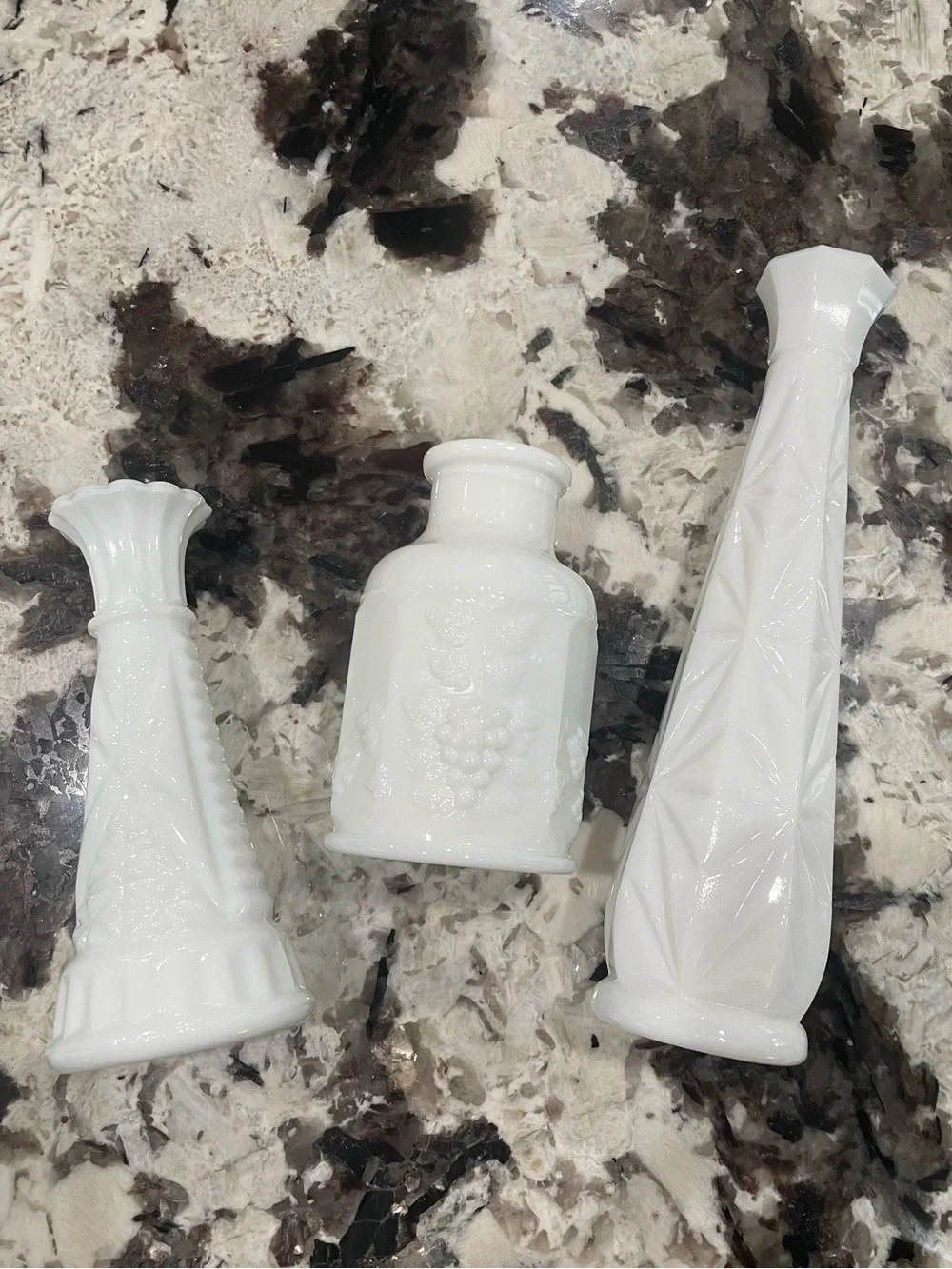White Milk Glass Decorative Vases  Vintage - Set of 3 9”, 6”, 4.5”